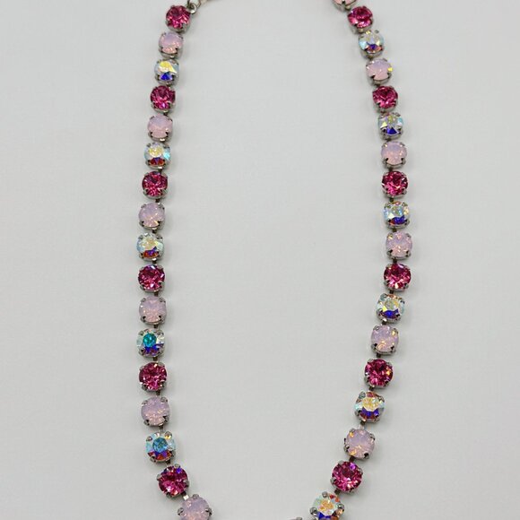 Handmade Swarovski Crystal Necklace | Pink, Fuchsia & Iridescent Elegant Jewelry - Picture 3 of 7
